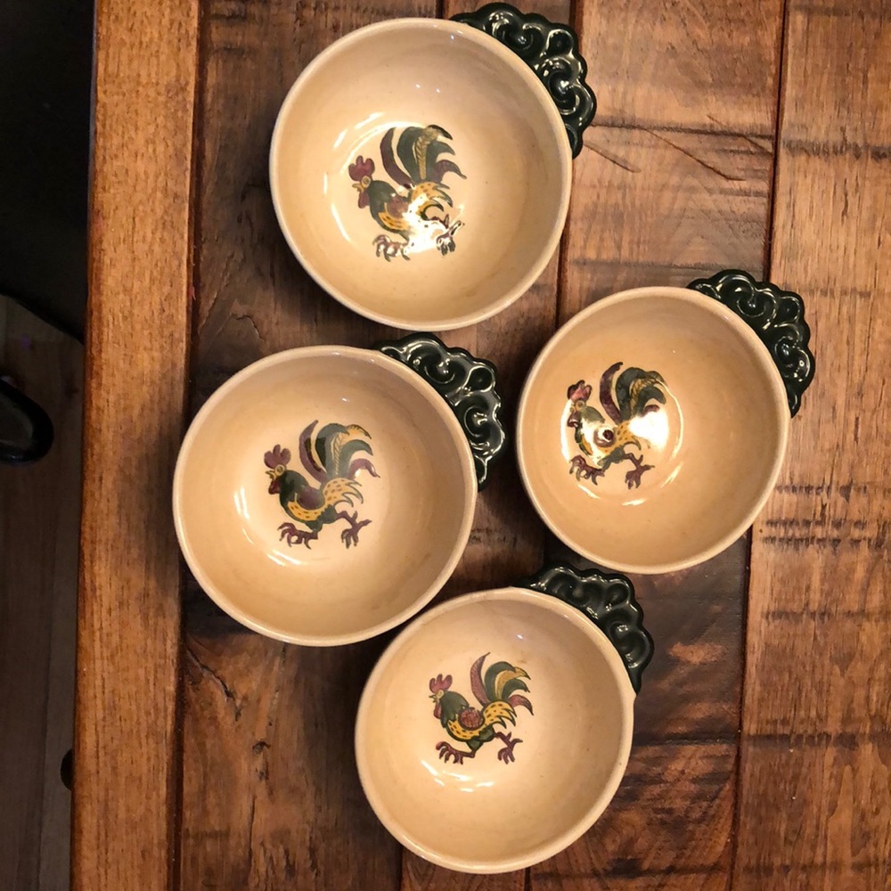 Metlox Poppytrail green rooster soup bowls